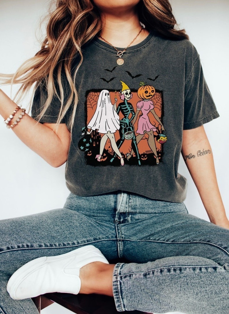 Retro Halloween Shirt Trick Or Treat Fall Ghouls Pumpkin Ghosts Spooky